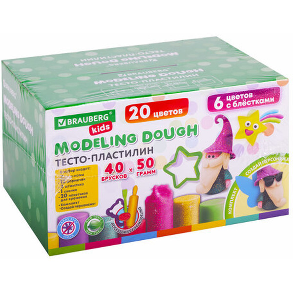 Тесто-пластилин BRAUBERG KIDS 106724 (20 цв.)
