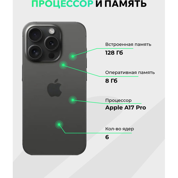 Смартфон Apple iPhone 15 Pro 128Gb восстановленный ELNU Грейд A ELN3102A0338 (черный титан)
