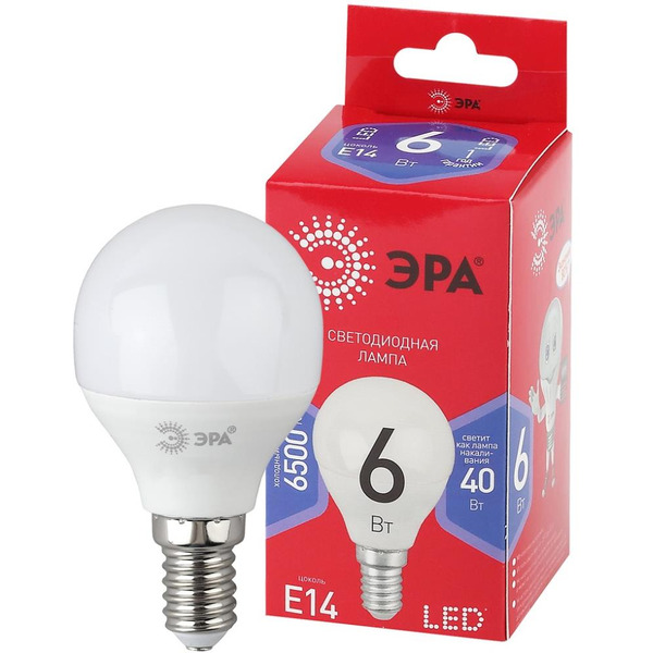 Led p45-6w-865-e14 r Лампочка светодиодная шар (диод, шар, 6вт, хол, e14) ЭРА