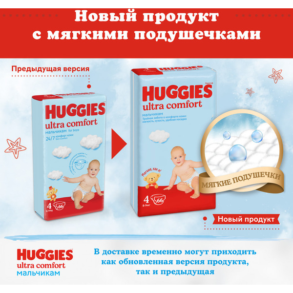 Детские одноразовые подгузники HUGGIES Ultra Comfort  5 Disney Boy  (12-22кг) 84 шт.