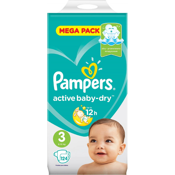 Подгузники PAMPERS Active Baby-Dry Midi (6-10 кг) Малая Мега (124 шт)