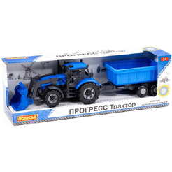 Трактор Полесье Прогресс с прицепом и ковшом 91833 (синий)