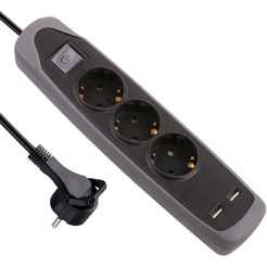 Удлинитель Electraline 62150 (2м, черный/серый)