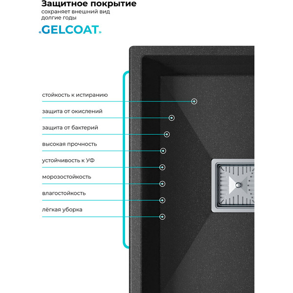 Кухонная мойка POLYGRAN Blade 550 Черный №16 72685016