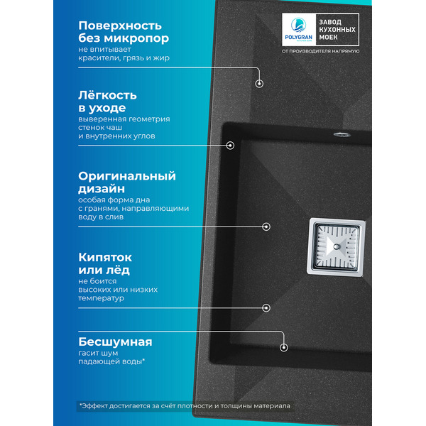 Кухонная мойка Polygran Blade 780 (черный)