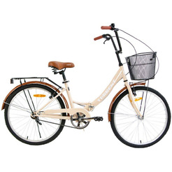 Велосипед TORRENT Discovery (рама сталь 16" складная, дорожный, 1скорость, колеса 24д., корзина) Бежевый