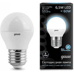 Лампа Gauss LED Globe E27 6.5W 4100K 105102207