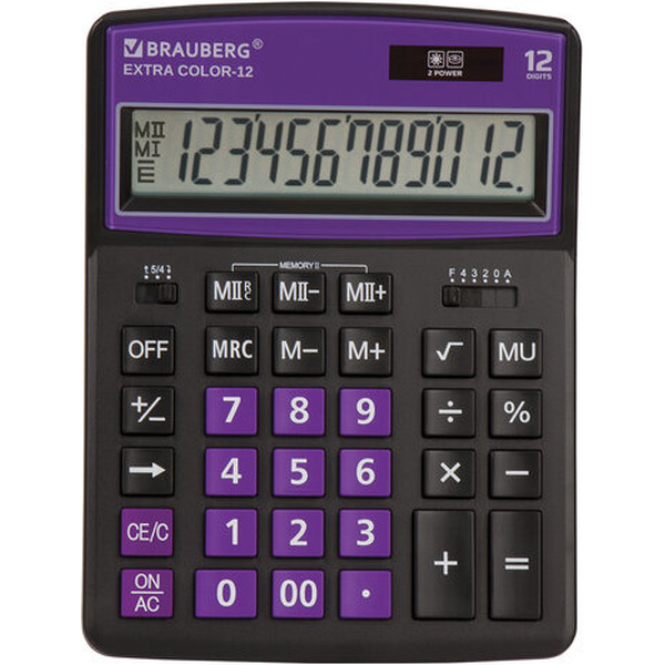 Калькулятор BRAUBERG Extra Color-12-BKLG 250480 (черный/фиолетовый)