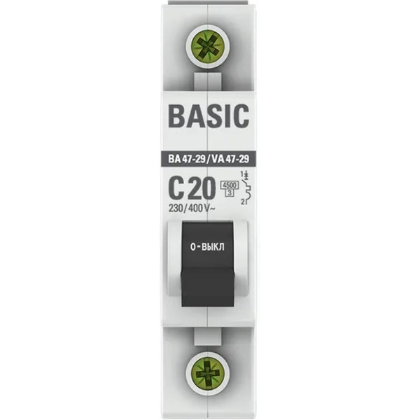 Выключатель автоматический EKF Basic ВА 47-29 1P 20А (C) 4.5кА