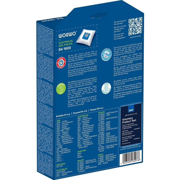 Комплект пылесборников WORWO BA1800 (Electrolux, Philips)