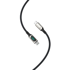 Кабель ATOMIC WOW100 USB-C - USB-C PD 100W, 5A, LED-дисплей, 1.5 м, серебристый | 30.392