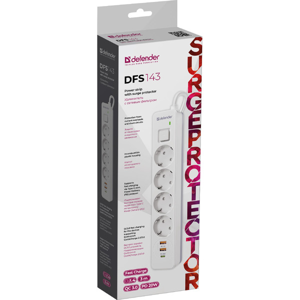 Сетевой фильтр Defender DFS 143 (3 м)