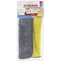 Салфетка универсальная LAIMA 604686 (ДВУСТОРОННЯЯ, плотная микрофибра, 35х35см, желтая/серая)
