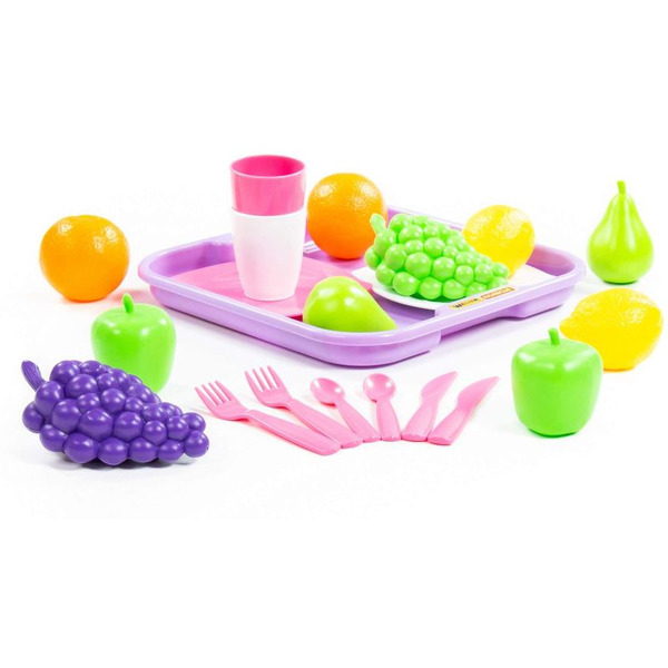 Набор игрушечных продуктов Полесье Набор продуктов №2 с посудкой и подносом 46970 (в сеточке)