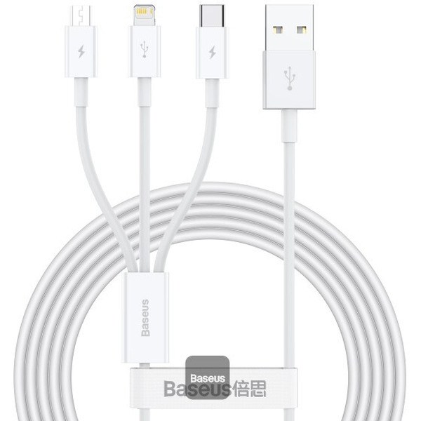 Кабель Baseus Superior Series Fast Charging Data Cable USB - M+L+C 3.5A CAMLTYS-02 (1.5 м, белый)