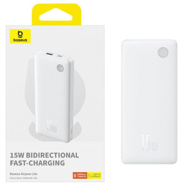 Внешний аккумулятор Baseus Airpow Lite Power Bank 15W 10000mAh (P10067500123-00) белый