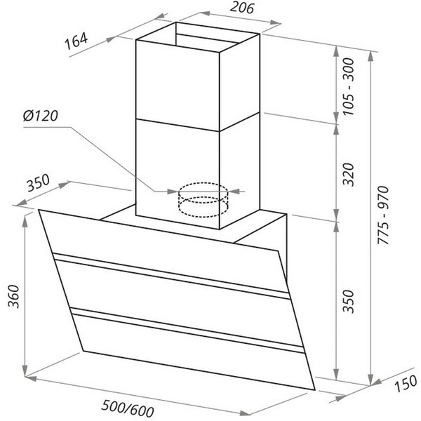 Кухонная вытяжка MAUNFELD Bridge 60 (нержавеющая сталь/черное стекло)