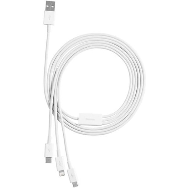 Кабель Baseus One-For-Three Fast Charging Data Cable 3.5A USB Type-A - USB Type-C/microUSB/Lightning (0.5 м, белый)