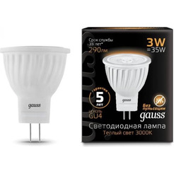 Лампа Gauss LED D35*45 3W MR11 GU4 2700K/3000K 1/10/100 132517103