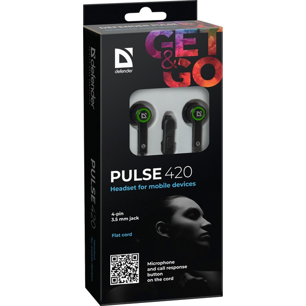 Наушники Defender Pulse 420 (Черный + зеленый)