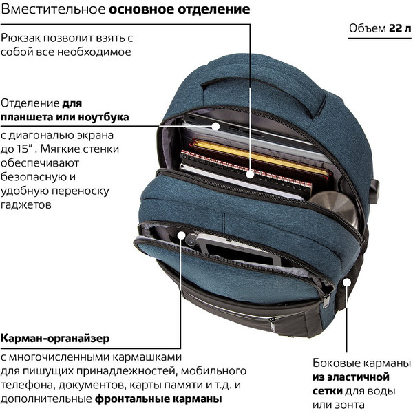 Рюкзак BRAUBERG URBAN 229893 синий