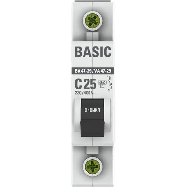 Выключатель автоматический EKF Basic ВА 47-29 1P 25А (C) 4,5кА