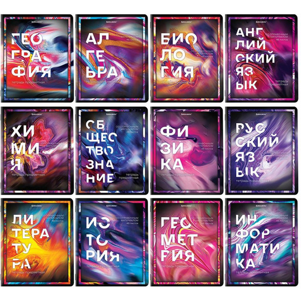 Тетради предметные BRAUBERG 404837 (КОМПЛЕКТ 12 ПРЕДМЕТОВ, 48л, глянцевая ламинация)