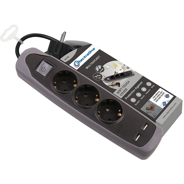 Удлинитель Electraline 62150 (2м, черный/серый)