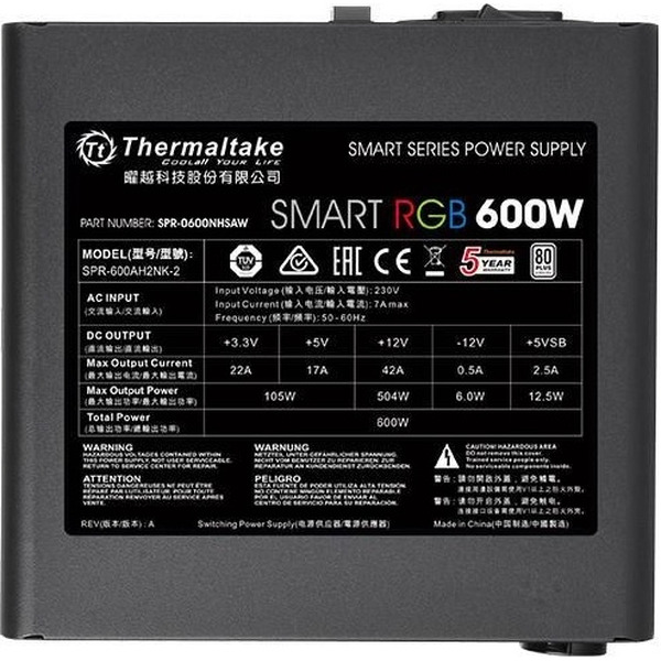 Блок питания Thermaltake Smart RGB 600W PS-SPR-0600NHSAWE-1