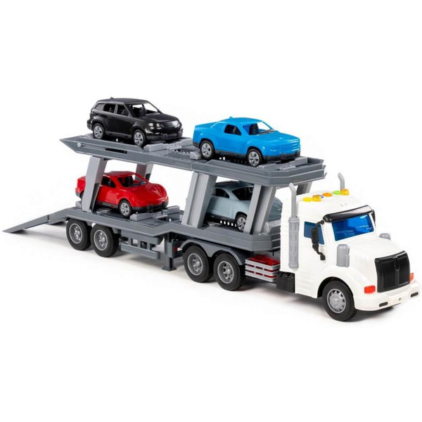 Набор Полесье автомобиль-тягач с полуприцепом-автовозом + 4 автомобиля Оптима 70498