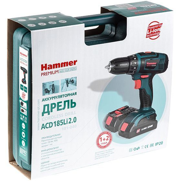 Дрель-шуруповерт Hammer ACD185Li 2.0 Premium