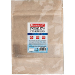 Пакет Дой-Пак с замком BRAUBERG 700693 (крафт с окном 60 мм, 180х260+40 мм, 100 шт, 150мкм)