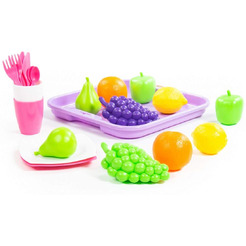 Набор игрушечных продуктов Полесье Набор продуктов №2 с посудкой и подносом 46970 (в сеточке)