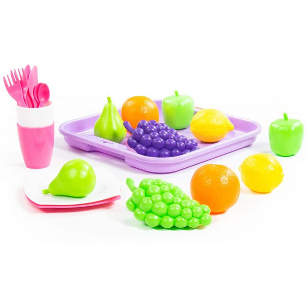 Набор игрушечных продуктов Полесье Набор продуктов №2 с посудкой и подносом 46970 (в сеточке)