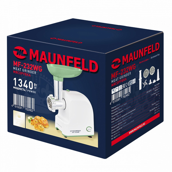 Мясорубка MAUNFELD MF-232WG (белый/зеленый)