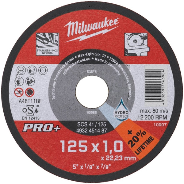 Диск отрезной по металлу MILWAUKEE SC 41/125 125мм/1мм 4932451487