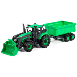 Трактор Полесье Прогресс с прицепом и ковшом инерционный (зелёный) 94667