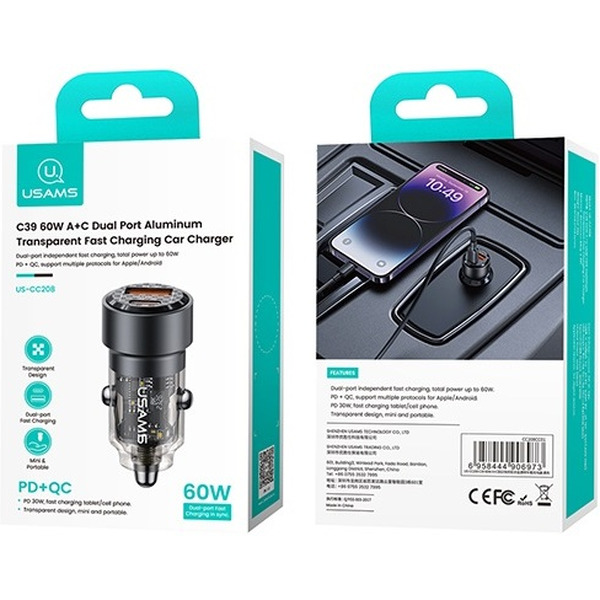 Автомобильное зарядное устройство USAMS CC208 60W (черный)