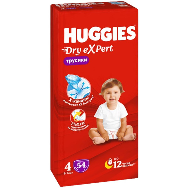 Детские трусики-подгузники Huggies Dry Expert Mega 4 (9-14кг), 54 шт