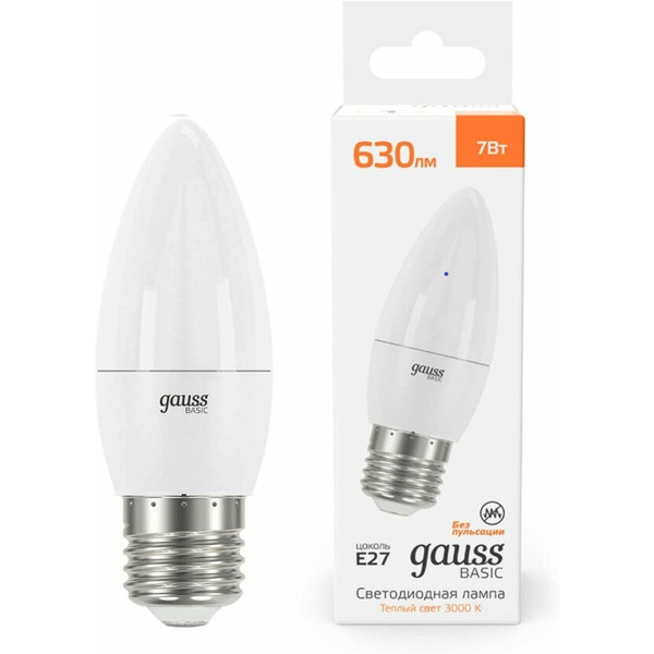 Светодиодная лампочка Gauss LED-M-7-C37-3000K-Е27 630lm 10302172