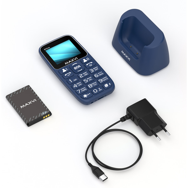 Мобильный телефон Maxvi B110ds +ЗУ WC-112 (синий)