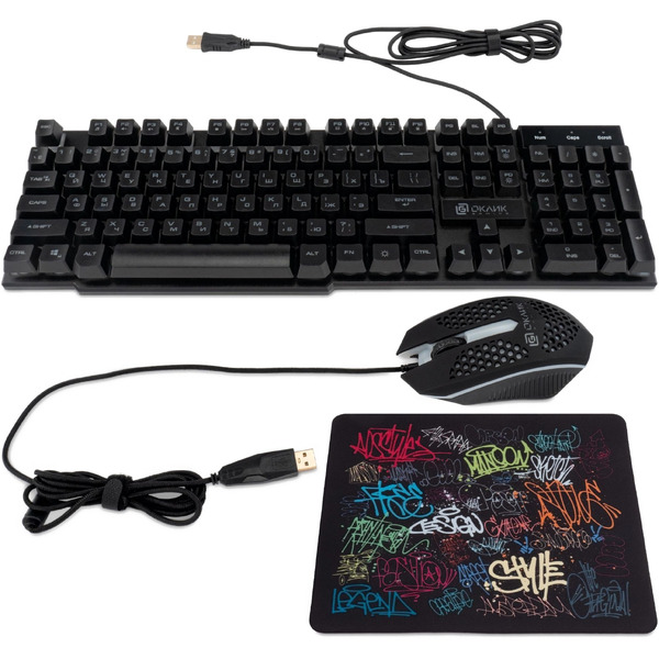 Игровой набор (клавиатура + мышь с ковриком) Оклик 400GMK