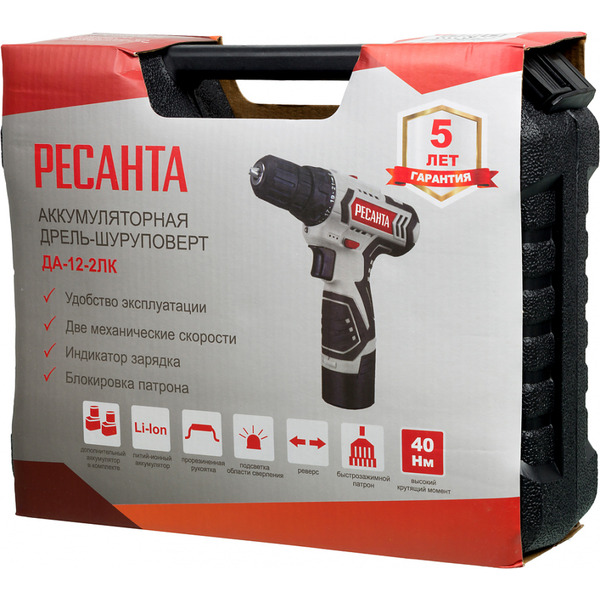 Дрель-шуруповерт Ресанта ДА-12-2ЛК (75/14/2)