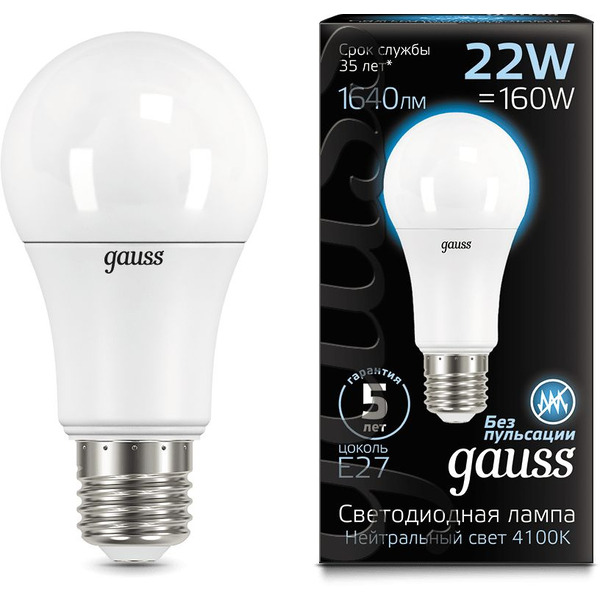 Светодиодная лампочка Gauss LED A70 E27 22 Вт 4100 К 102502222
