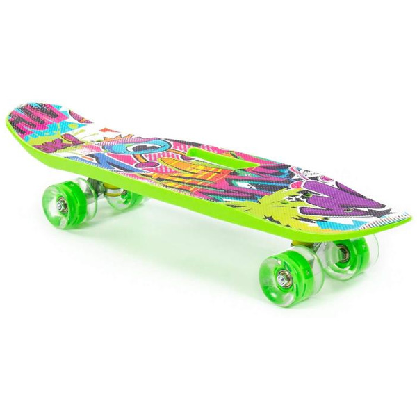 Доска роликовая Полесье 89540 (65 см) светло-зелёная с наклейкой и зелёными колёсами