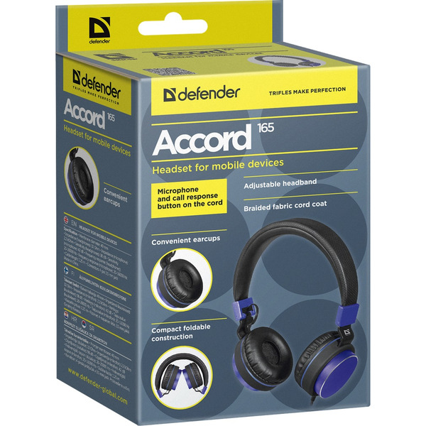 Гарнитура для смартфонов Defender Accord 165 (черный/синий)