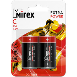 Батарея солевая Mirex R14 / C1,5V 2 шт (2/12/192), ecopack 23702-ER14-E2
