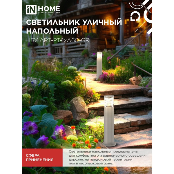 Светильник уличный настенный IN HOME НБУ ART-PT-A60-GR (4690612048505)