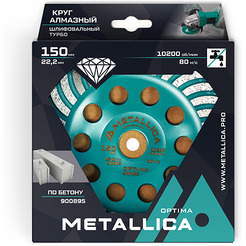 Чашка алмазная METALLICA Optima 150x22,2 мм, по бетону 900895
