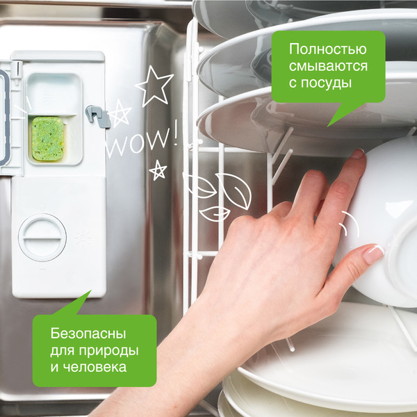 Таблетки для посудомоечных машин SYNERGETIC бесфосфатные, экологичные, 55шт (102055)